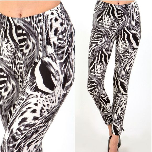 Soft Black Animal Print Leggings - Picture 3 of 4